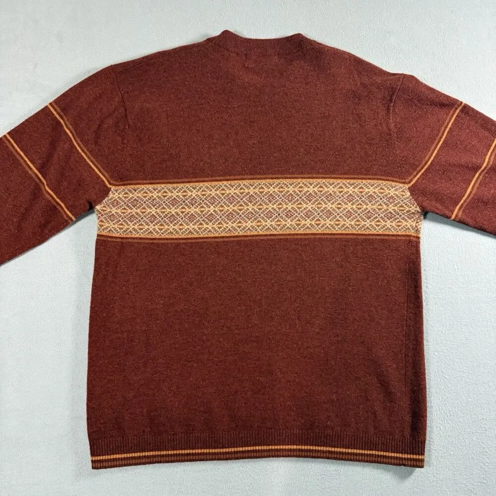 Joseph Abboud Vintage Sweater Mens XL Rust Wool Fair Isle Stripe Hong Kong